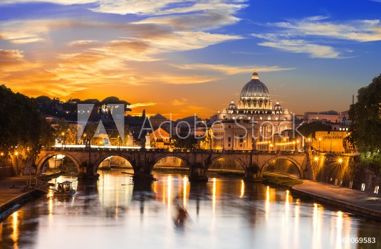 Picture of Sunset view of Basilica St Peter and river Tiber in Rome Italy